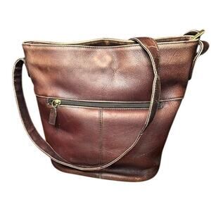 Stone Mountain Leather Bag Shoulder Strap Purse Brown Multiple Compartments Zip